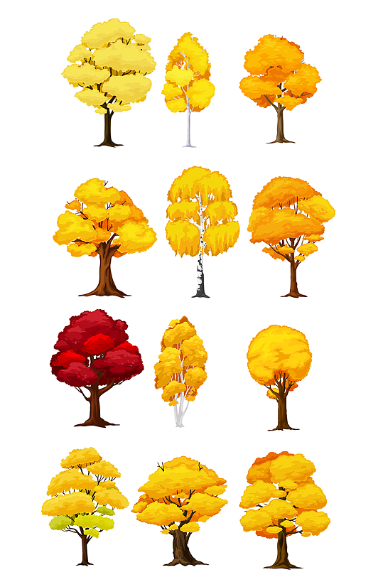 卡通秋天的树黄色的树