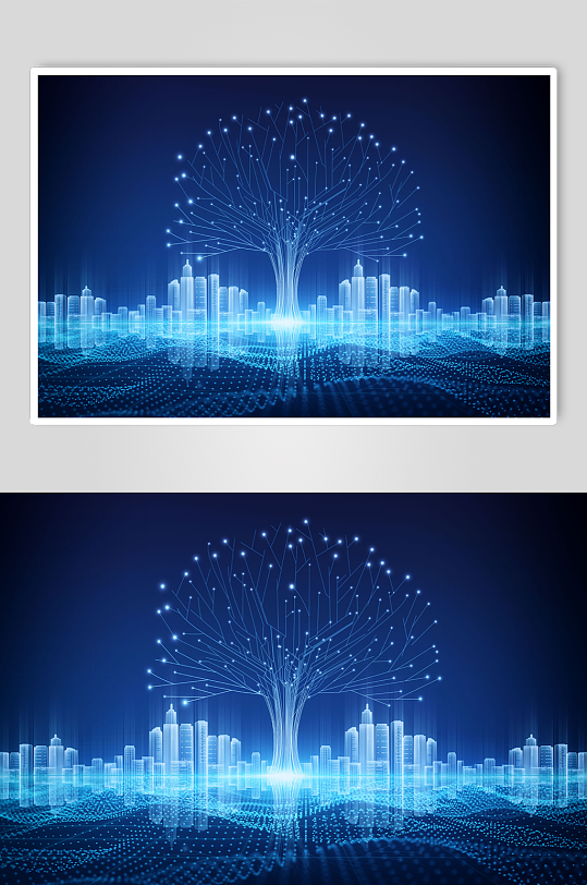 蓝色科技感大树线条背景设计