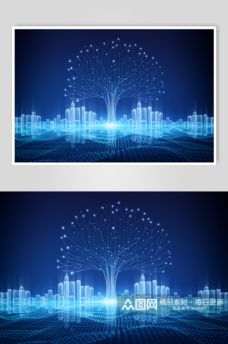 蓝色科技感大树线条背景设计素材