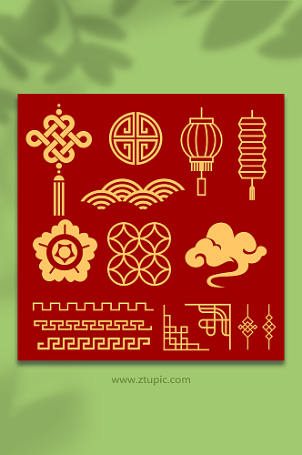 红色中国风传统花纹中国结设计元素