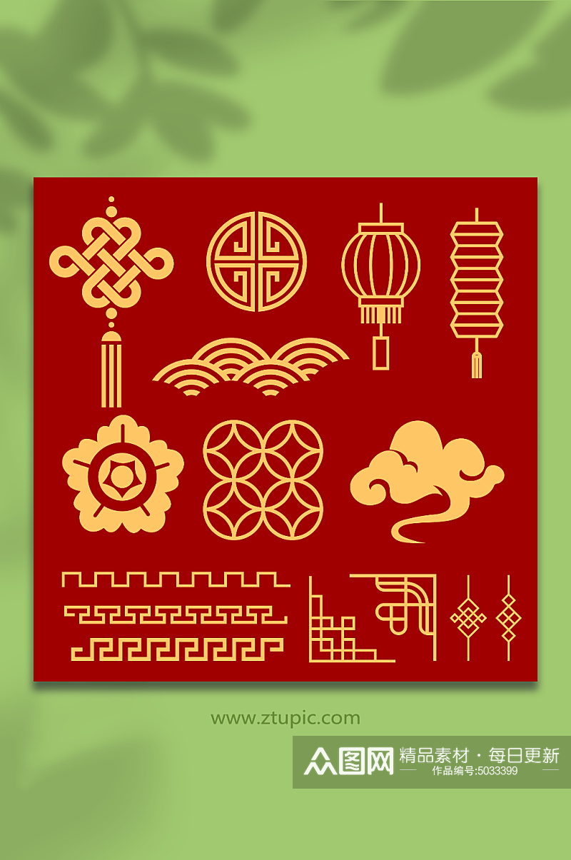 红色中国风传统花纹中国结设计元素素材