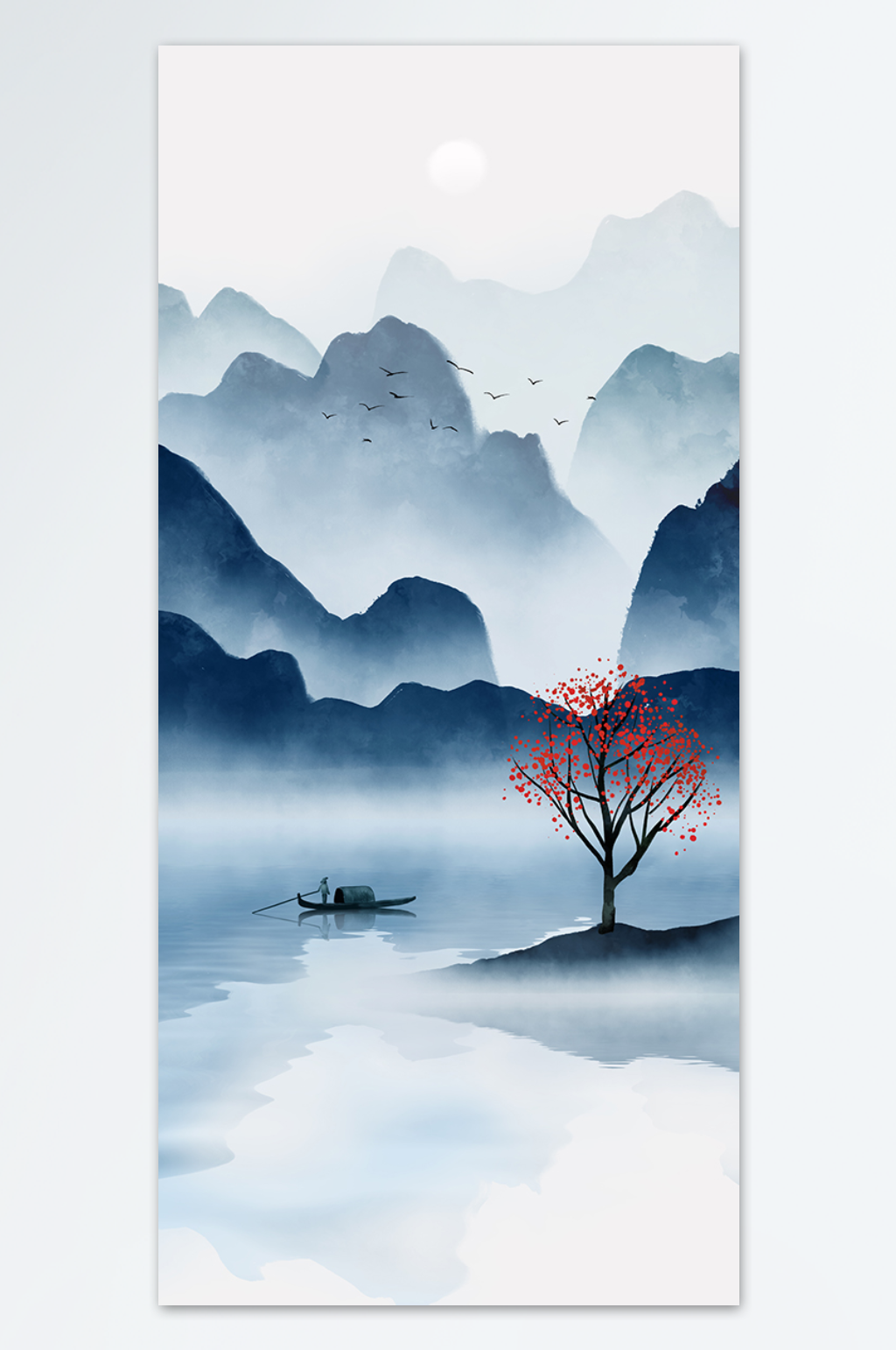 新中式简约意境山水玄关装饰画素材