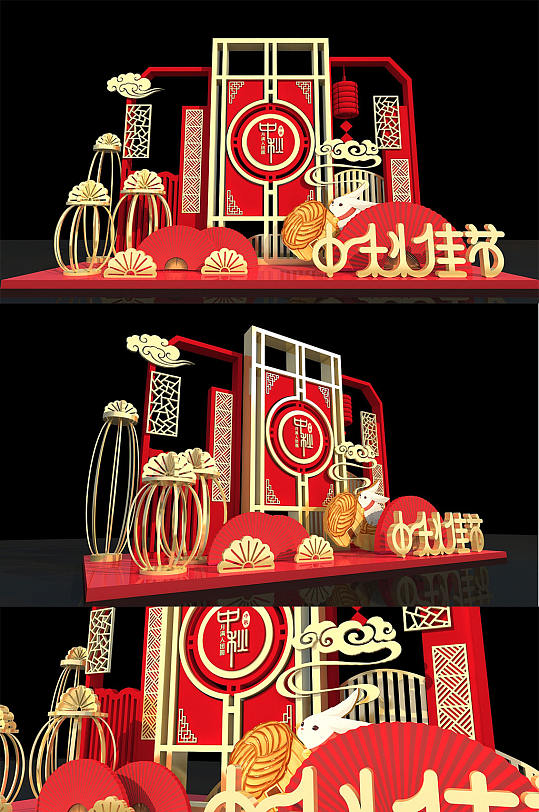 金色大气中秋节美陈