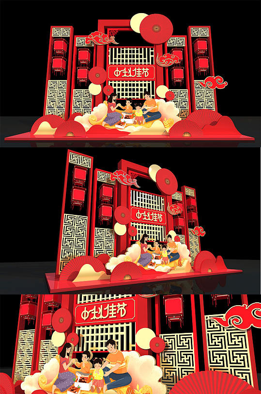 金色时尚中秋节美陈