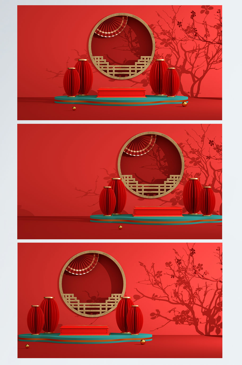 紅色中式C4D展臺(tái)淘寶年貨節(jié)電商模型背景素材