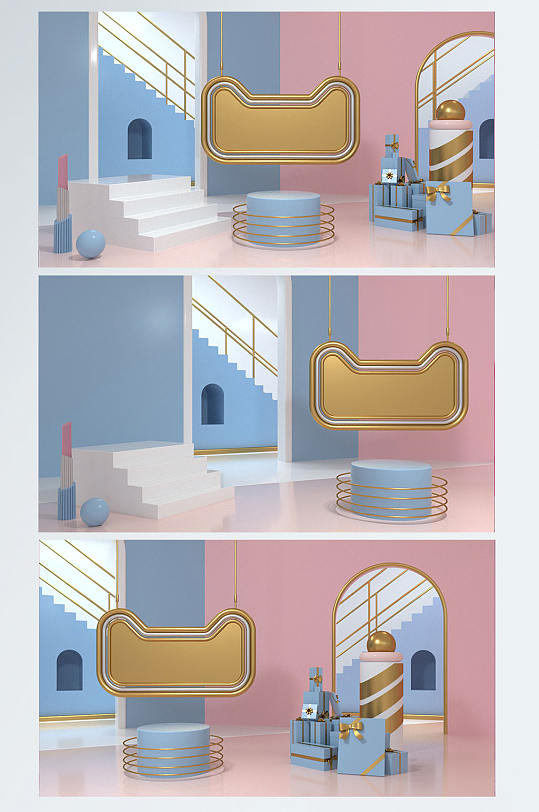 撞色女神节C4D展台电商背景-众图网