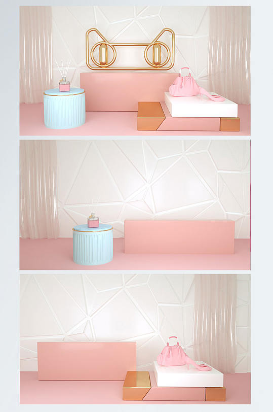 梦幻窗帘女神节C4D展台电商背景-众图网