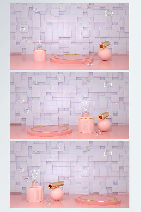 简约粉色系女神节C4D展台电商背景-众图网