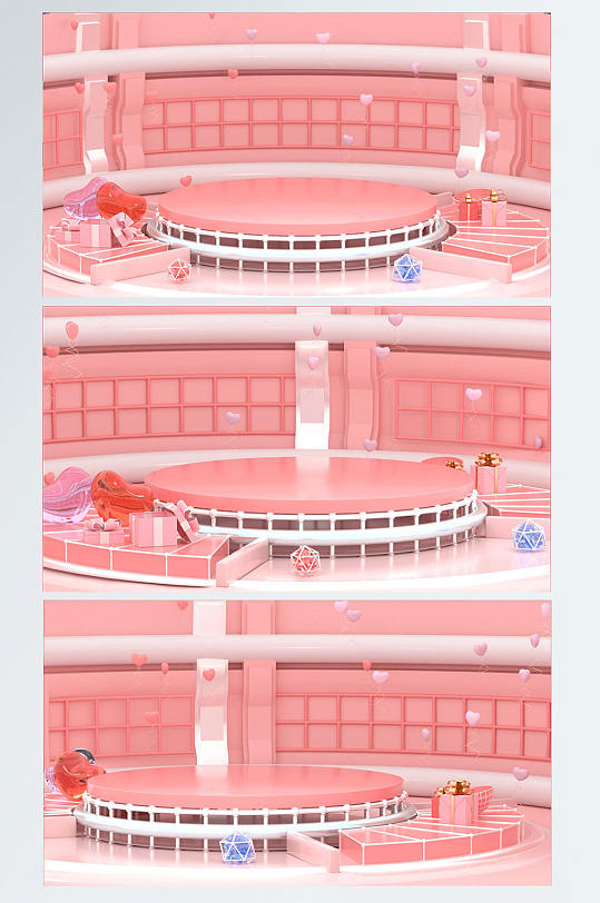 粉色圆形妇女节女神节C4D展台电商背景-众图网
