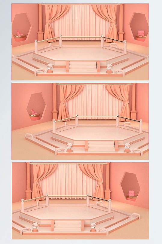 粉色妇女节女神节C4D展台窗帘电商背景-众图网