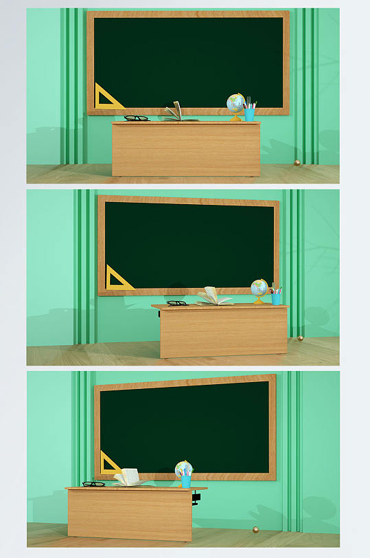 绿色讲台校园C4D展台电商背景场景-众图网