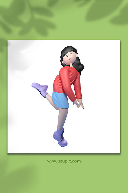 C4D女孩站立翘腿动作卡通立体人物模型