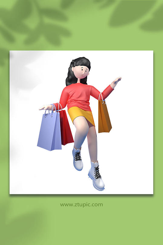 C4D女孩拿购物袋卡通角色立体人物模型
