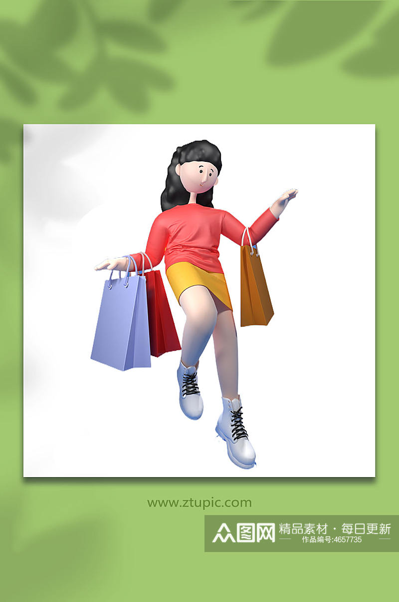 C4D女孩拿购物袋卡通角色立体人物模型素材