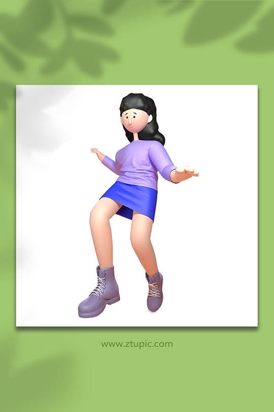 c4d女孩漂浮动作卡通角色立体人物模型