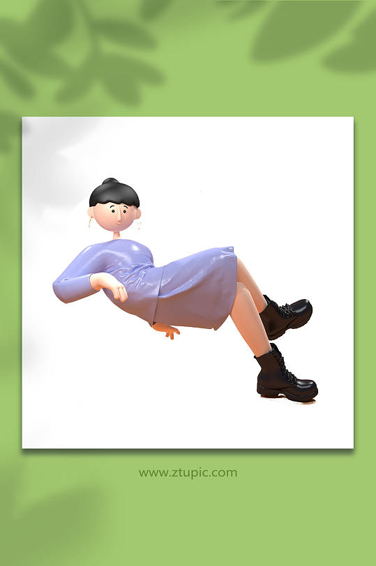 卡通女性慵懒坐姿C4D角色立体人物模型-众图网