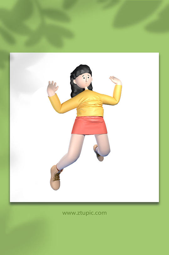 C4D女孩快乐跳跃卡通角色立体人物模型