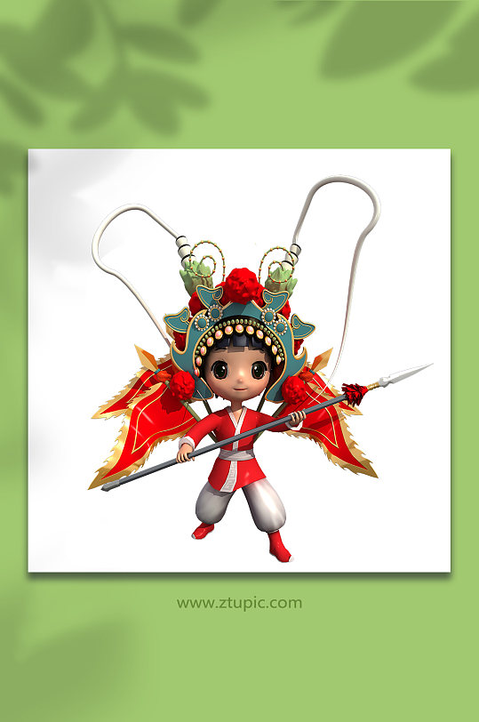 拿长枪3D国潮京剧卡通角色立体人物模型-众图网