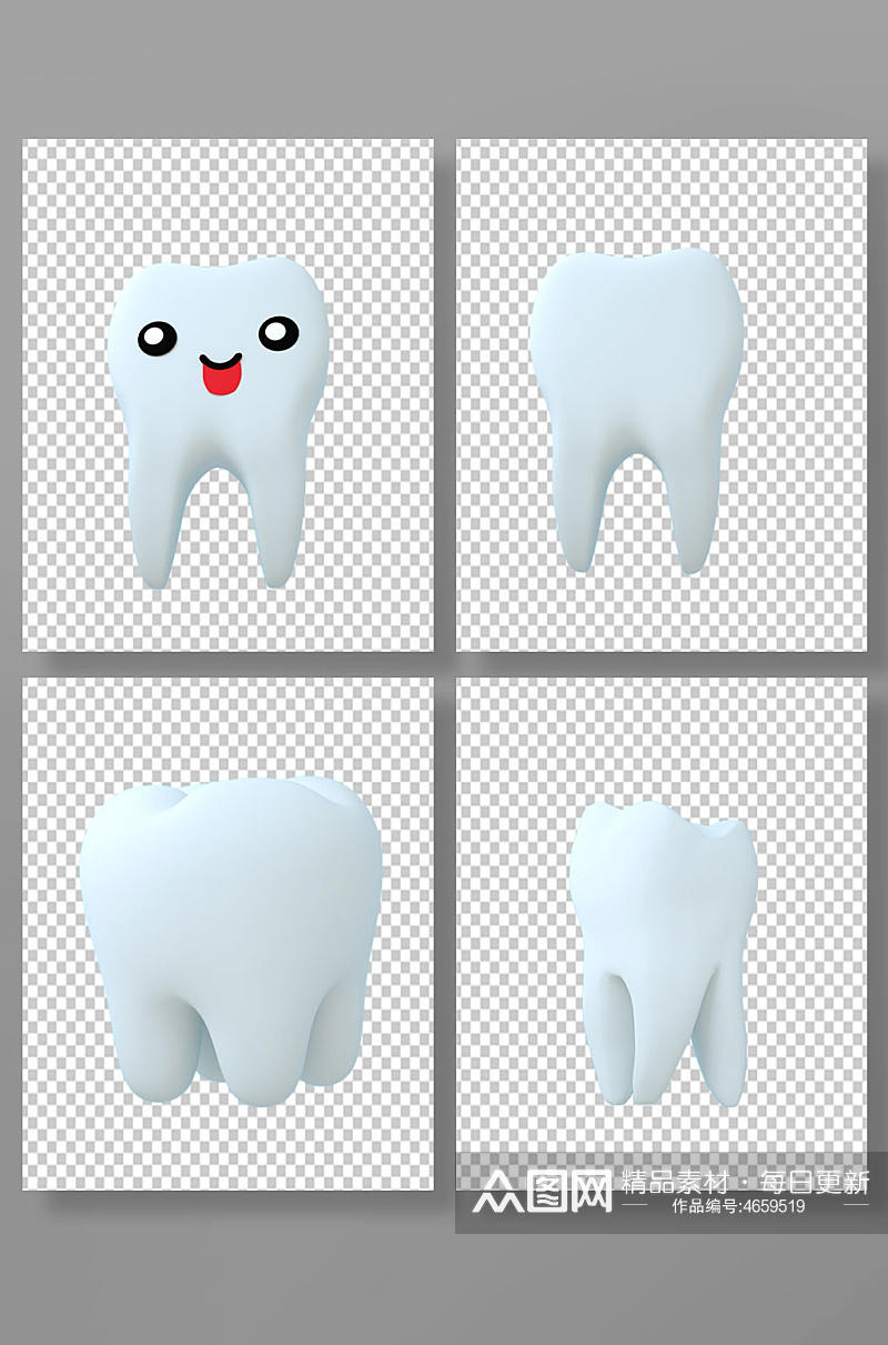 假牙医疗牙科牙齿C4D模型PNG免抠元素素材