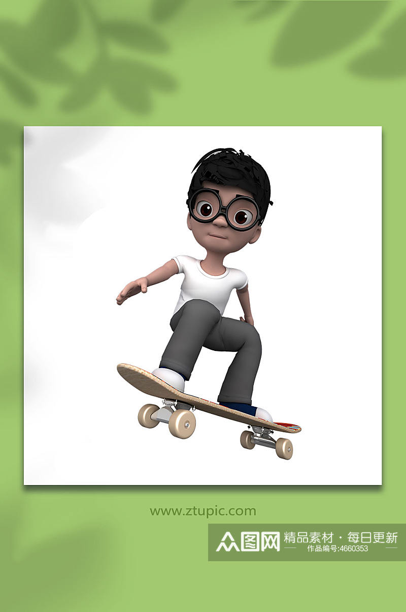 滑滑板小学生3D立体人物模型免抠元素素材