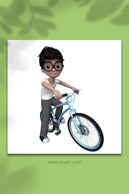 骑车小学生3D立体人物模型免抠元素