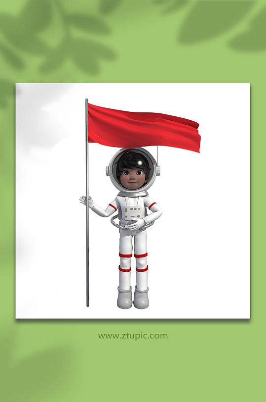 举小旗子宇航员3D卡通角色立体人物模型