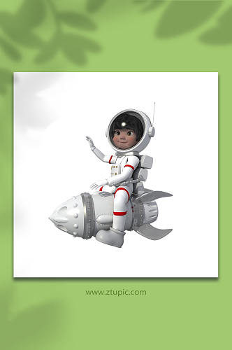 坐在火箭上宇航员3D卡通角色立体人物模型
