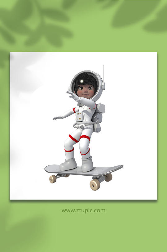 滑滑板宇航员3D卡通角色立体人物模型-众图网