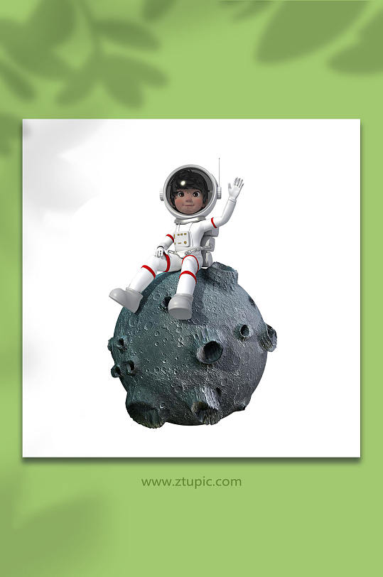 宇航员坐在星球上3D卡通角色立体人物模型