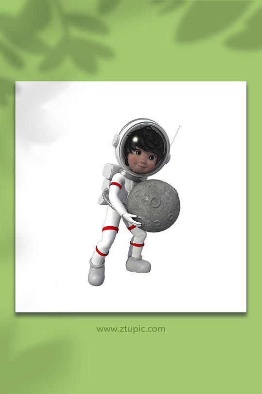 宇航员手抱星球3D卡通角色立体人物模型-众图网