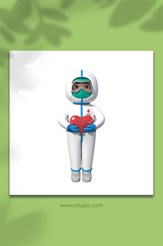 抱爱心防疫医生3D立体人物模型免抠元素