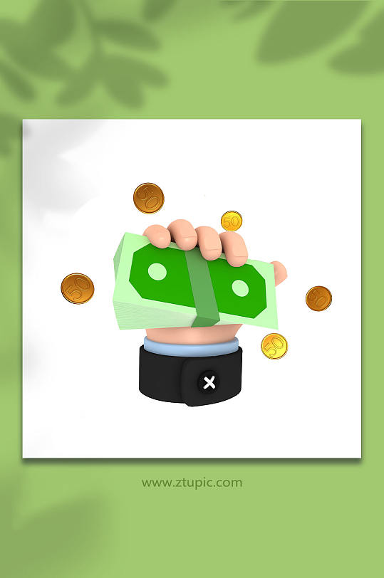 手拿钞票金融手势3D立体手模型免抠元素-众图网