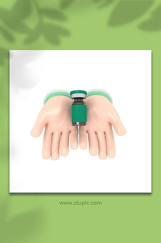 手捧疫苗瓶医疗防疫3D立体手模型免抠元素-众图网
