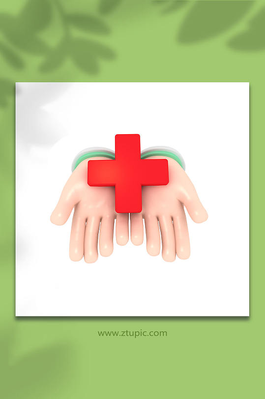 手捧红十字医疗防疫3d立体手模型免抠元素