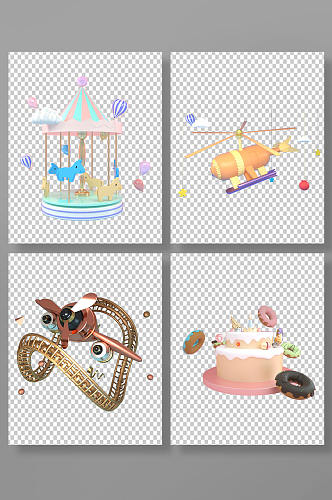 蛋糕美食飞机玩具C4D模型PNG免抠元素