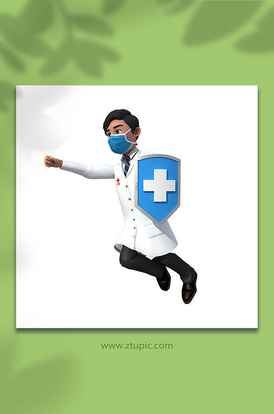 拿盾牌飞行医生3d人物模型png免抠元素