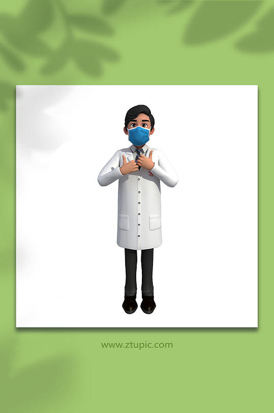 竖大拇指医生3D人物模型PNG免抠元素-众图网