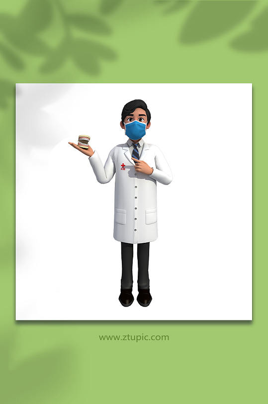 手拿假牙医生3D人物模型PNG免抠元素-众图网