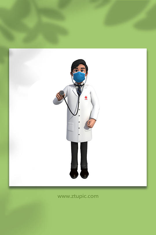 拿听诊器医生3D人物模型PNG免抠元素-众图网