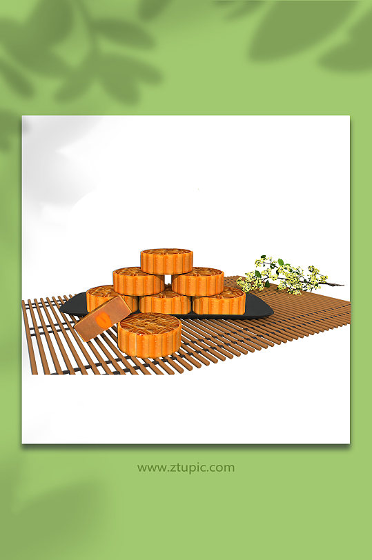 中秋节3D立体桂花月饼模型PNG免抠元素-众图网