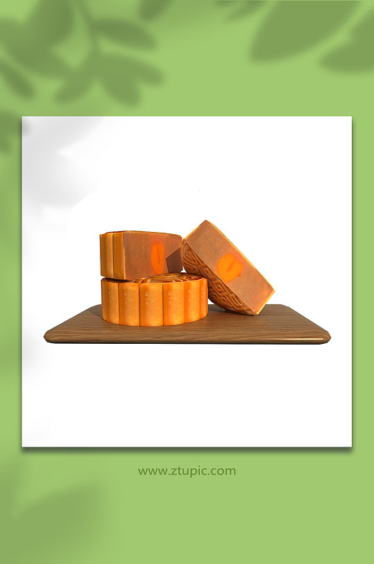 中秋节3D立体月饼木盘模型PNG免抠元素-众图网
