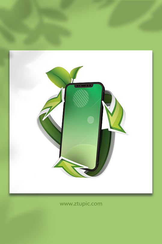 绿色环保手机3D立体模型PNG免抠元素