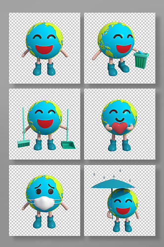 环保地球3D立体模型PNG免抠元素