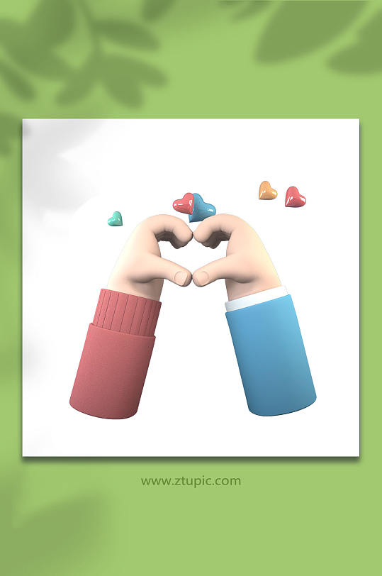 七夕比心手势3d立体模型png免抠元素