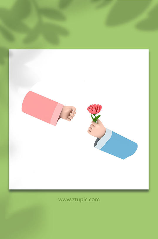 七夕送花手势3D立体模型PNG免抠元素-众图网