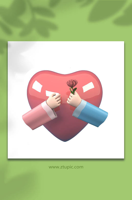 七夕送花手势3D立体模型PNG免抠元素-众图网