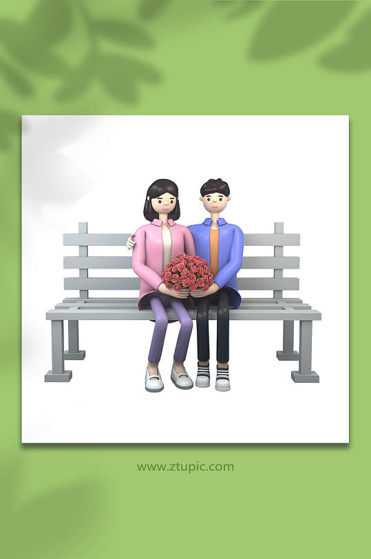 七夕情侣情人节C4D人物模型PNG免抠元素-众图网