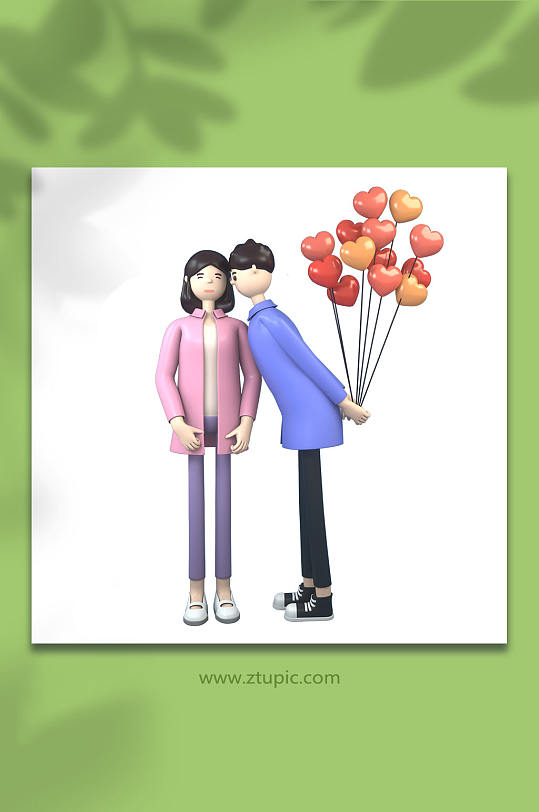 七夕情侣情人节C4D人物模型PNG免抠元素-众图网