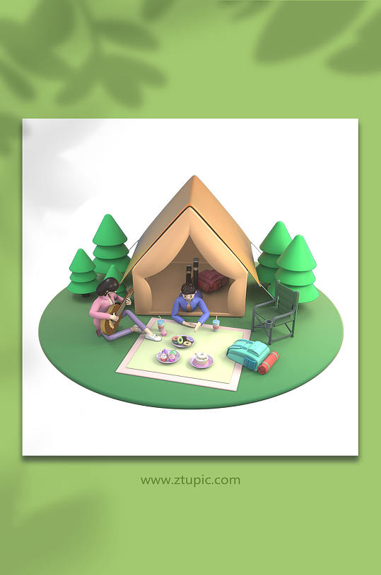 露营野餐3D立体C4D模型PNG免抠元素