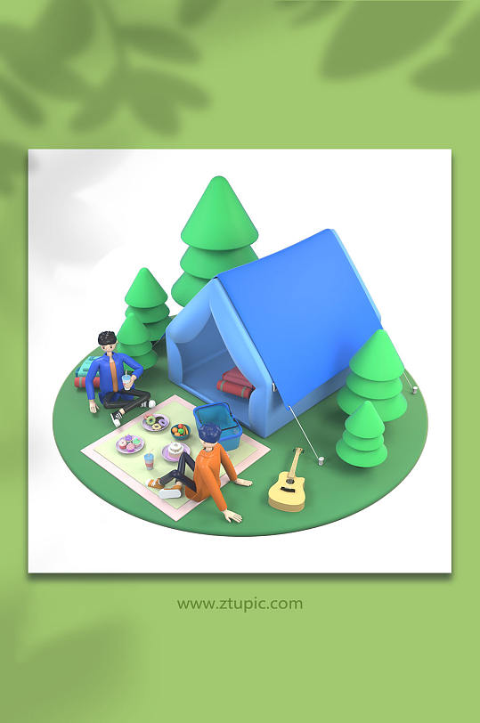 露营野餐3D立体C4D模型PNG免抠元素